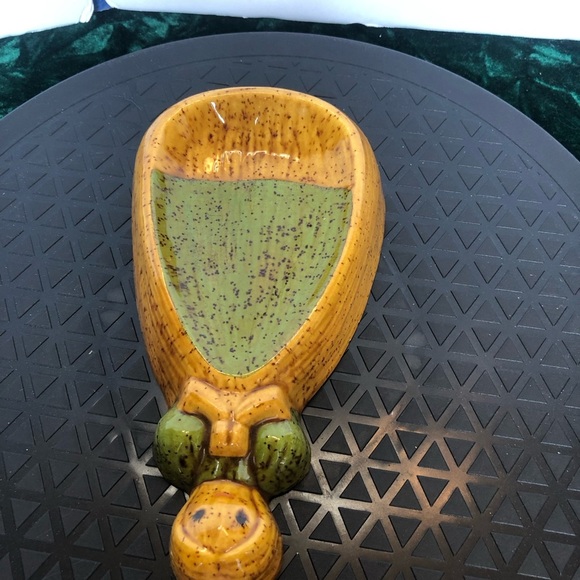 Vintage Maiden Spoon Rest Ceramic Green Gold Country Farmhouse Cottage Rustic - Picture 4 of 12